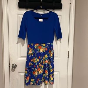 Blue, floral, mid sleeve dress.